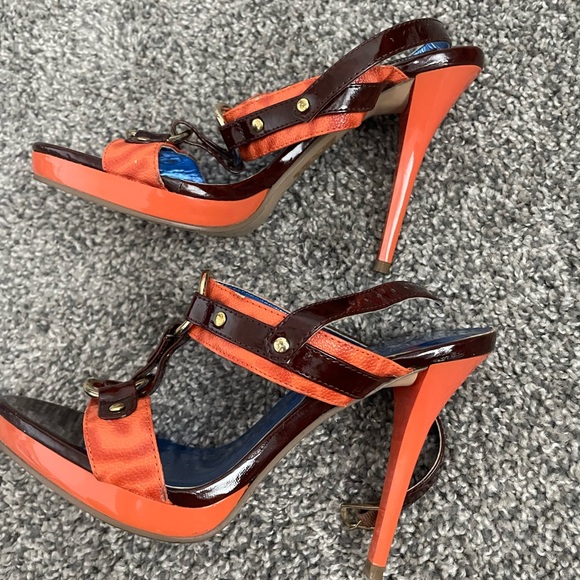 Stylish Orange and Brown Women's Heels - Picture 1 of 4